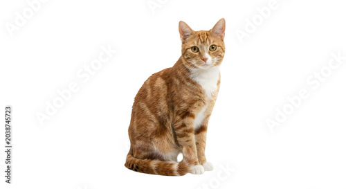 Cute orange tabby cat sitting and looking around