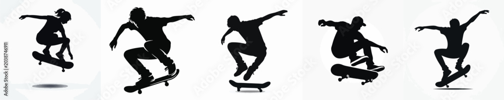 Fototapeta premium Vector silhouette of person playing skateboard