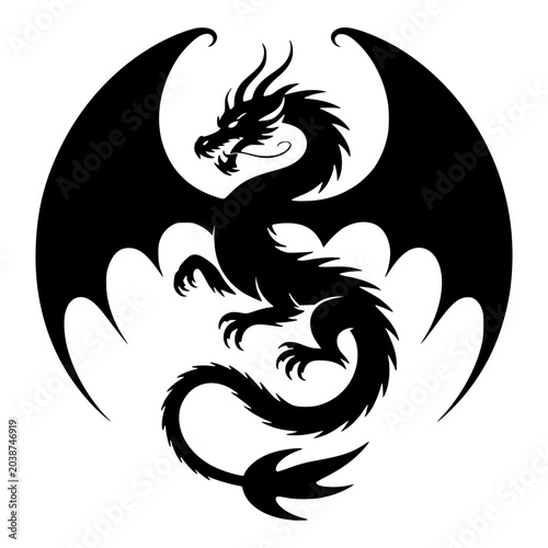 Photos Mystical Winged Dragon Silhouette for Fantasy and Tattoo Designs