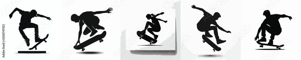 Fototapeta premium Vector silhouette of person playing skateboard