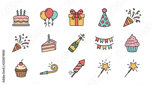 Fotografie Birthday Party Celebration Icons.