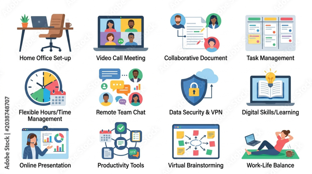 Fototapeta premium Remote Work and Business Solutions Icons.