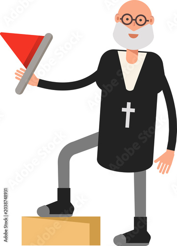 Billede på lærred Old Priest Character Holding Flag