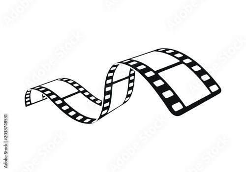 Long wavy curved film strip isolated on white background. Wavy movie reel. Vector illustration,