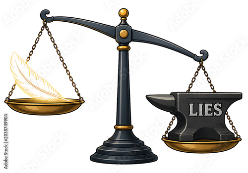 Truth and Lies Weighing Scale with Feather and Anvil