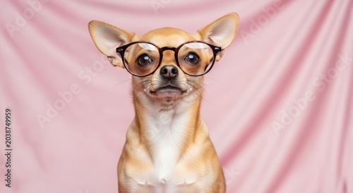 Cute Chihuahua Dog Wearing Stylish Eyeglasses With Adorable Expression
