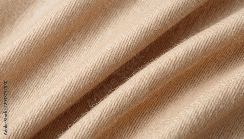 Close-up of beige fabric with soft texture and subtle diagonal pattern