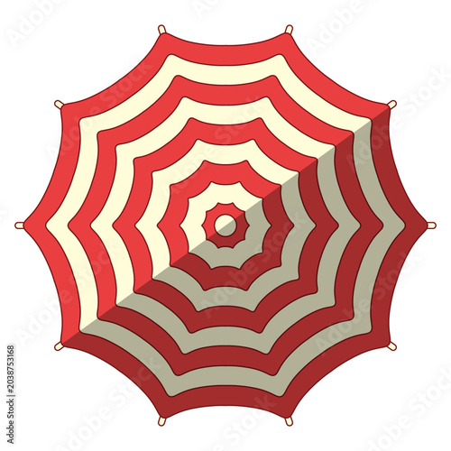 Top view of striped beach umbrella isolated on transparent background