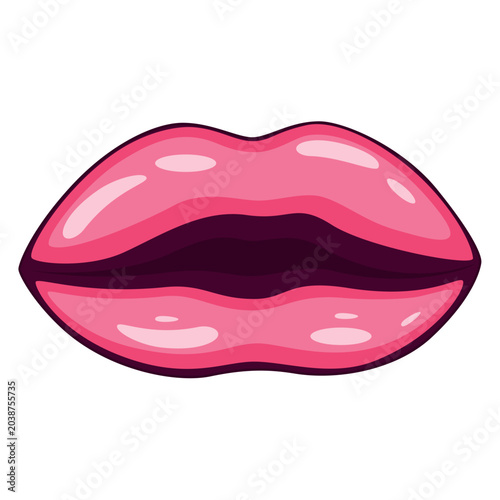 Cartoon pink glossy lips with open mouth vector illustration