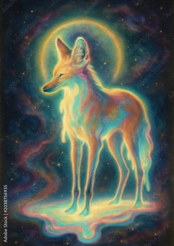 Naklejka premium Ethereal cosmic fox art.