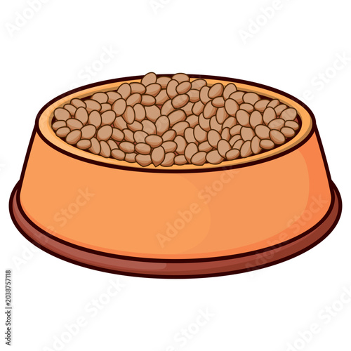 Dog food bowl with brown crunchy kibble vector illustration