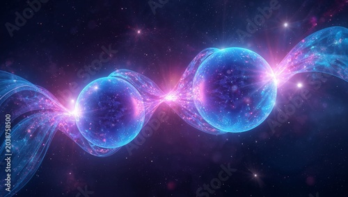 Artistic depiction of glowing blue and purple atomic or molecular structure in space