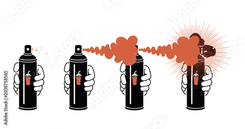 Schilderij op canvas Hand holding pepper spray canister for self defense illustration of hot chili pepper spray set vector