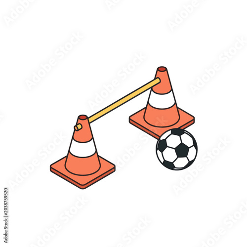 фотографія Soccer Ball Between Traffic Cones Obstacle.
