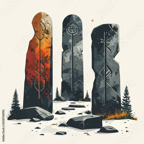 Kamienie runiczne ilustracja nordyckie symbole i mitologia
