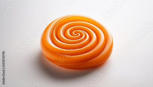 A Vibrant Orange Colored Spiral Designed Sweetmeat On A White Background