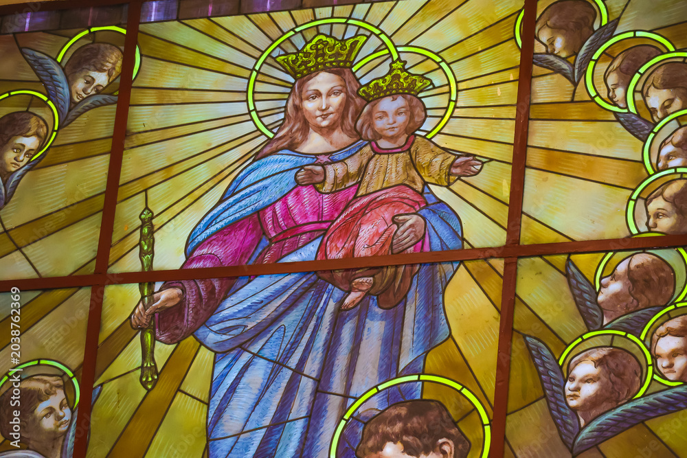 Naklejka premium Our Lady Help of Christians Catholic religious stained glass