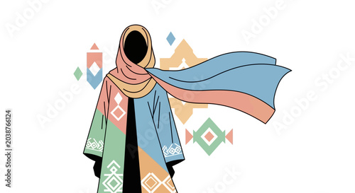 Photos Illustration of a woman wearing a traditional hijab and patterned abaya