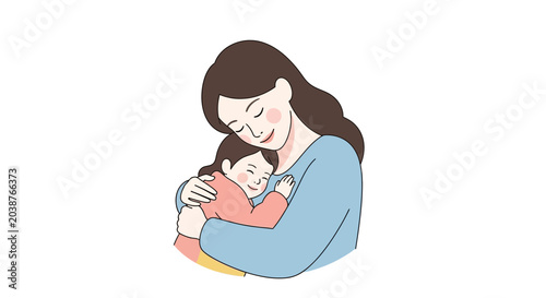 Schilderij op canvas Loving mother tenderly hugging her small child.
