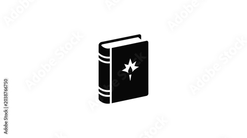 Obraz na plátně Closed book with star emblem black silhouette on white background