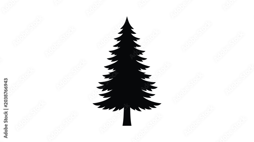 Fototapeta premium Fir Tree Silhouette On White Background Minimalist Graphic
