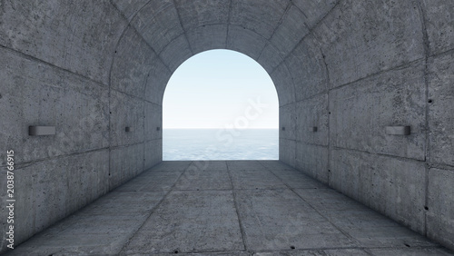 Cuadro en lienzo concrete, wall-mounted exposed concrete, arch concrete ocean view tunnel 3d, sim