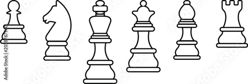 Billede på lærred Chess pieces icon set collection group with pawn, knight, king, queen, rook, bis