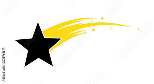 Canvastavla Black star with yellow trail vector illustration on white background