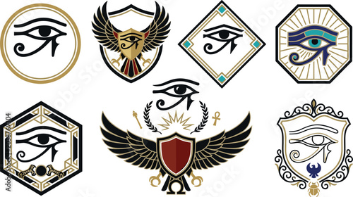 Schilderij op canvas Eye of Horus Symbol Logo Collection Featuring Egyptian Sacred Emblems, Winged Cr