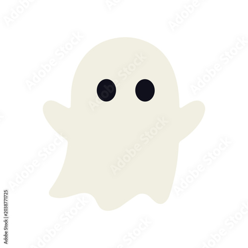 Vászonkép White cartoon ghost with black eyes.