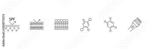 Skincare science and dermatology outline icon set with molecular structure elements vector illustration.