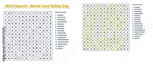 Word search puzzle for World Food Safety Day  