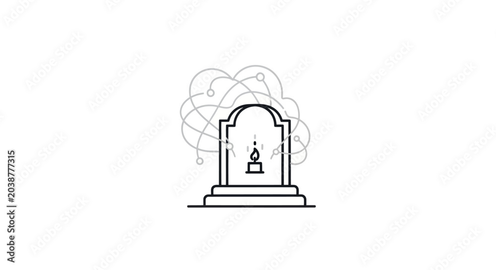 Fototapeta premium Gravestone with Candle Outline Vector