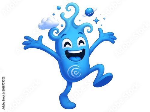 surreal fantasy Blue cartoon so happy illustration on white background
