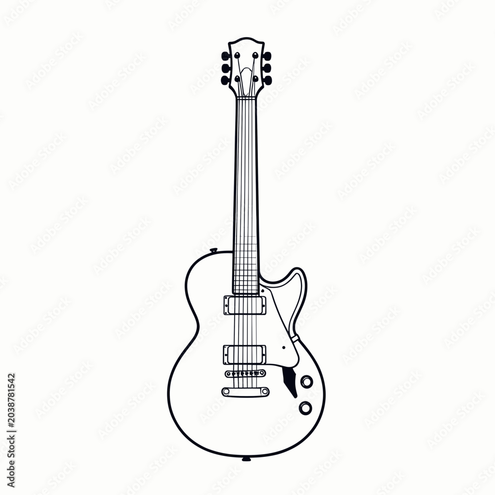 Naklejka premium Electric Guitar Line Drawing Isolated on White Background