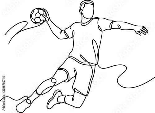 Handball Player Throwing Ball, Continuous Line Art Sports Illustration