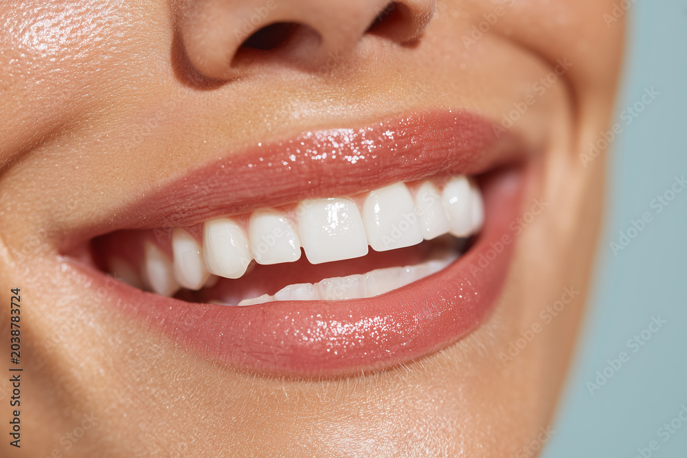 Obraz premium Beautiful Smile with Perfect White Teeth Close Up Portrait