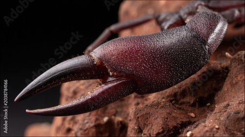 Scorpion's detailed claw-like pedipalp appendage showcases its textured exoskeleton and grasping capabilities