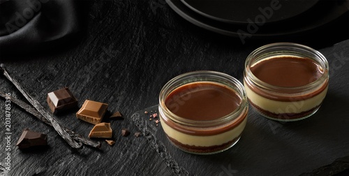 Vanilla Chocolate Dessert Cups with Ganache and Cookie Crust