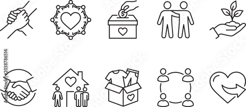 Canvastavla Collection of philanthropy and community care line showing donation boxes handsh