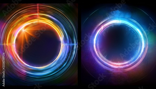 Four Abstract Glowing Portals Of Different Colors And Shapes With Dark Backgrounds And Varying Effects