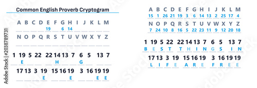 Slika na platnu English Proverb Cryptogram Puzzle with Letter and Number Code Solution
