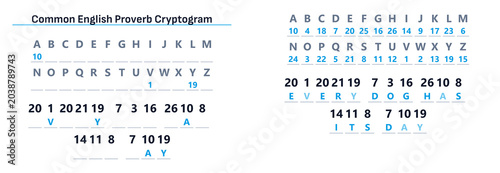 Fotografija English Proverb Cryptogram Puzzle with Letter and Number Code Solution