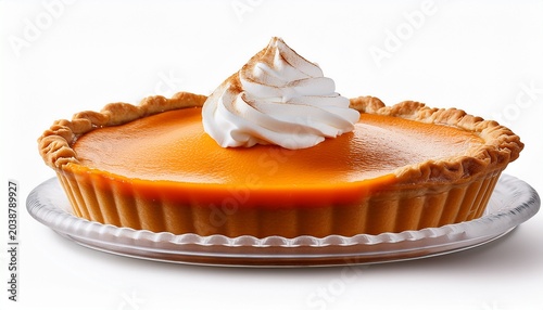 Pumpkin Pie With Whipped Cream Isolated On Transparent Background