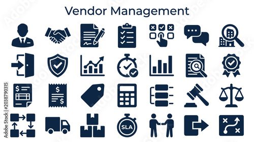 Schilderij op canvas Vendor Management Icons and Symbols Representing Business Operations Strategy Pa