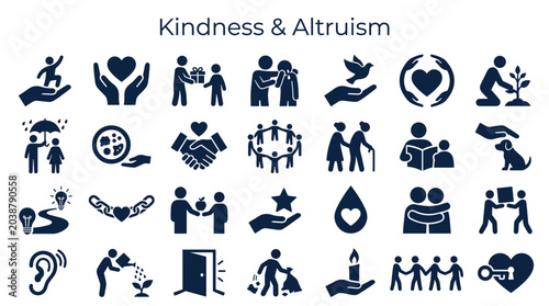 Fotografie Diverse collection of kindness and altruism icons symbolizing compassion empathy