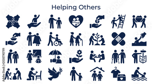 Photos Collection of icons representing helping others community support volunteerism a