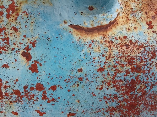 Rusty Blue Metal Surface with Peeling Paint and Corrosion Texture