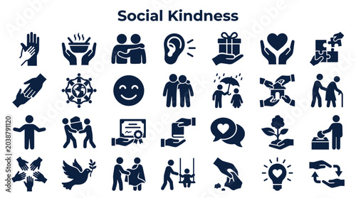 Fotografia Social kindness icons representing compassion empathy support and community conn