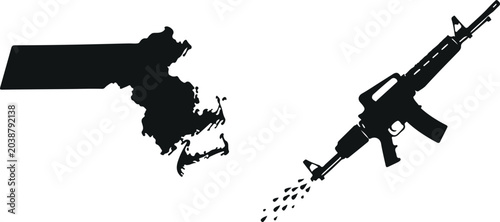 Cuadro en lienzo Massachusetts state map and assault rifle silhouette vector set isolated on ligh